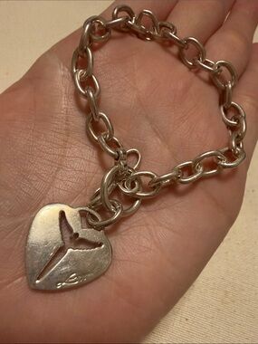 Sterling Silver 925 Heart Charm Chain Bracelet 7.5’ inch